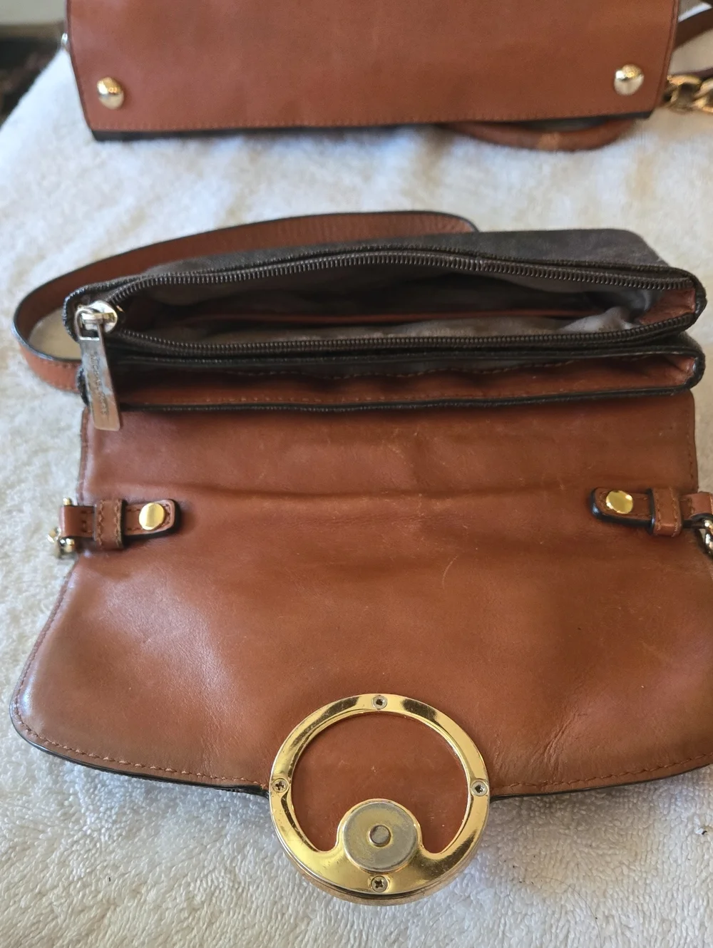 Michael Kors Fulton Acorn Brown Small Shoulder Flap Leather Bag